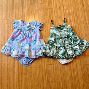 Janie and Jack Floral & Palm Print Twin Pack - Blue & Green